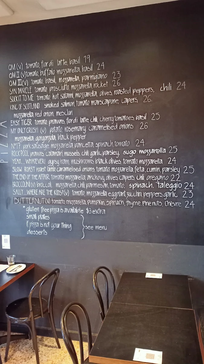 Menu, Queen Margaret Pizza