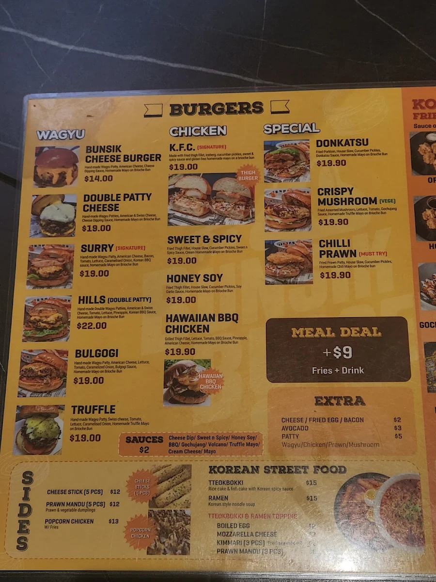 Menu, The Bunsik Burger - Surry Hills