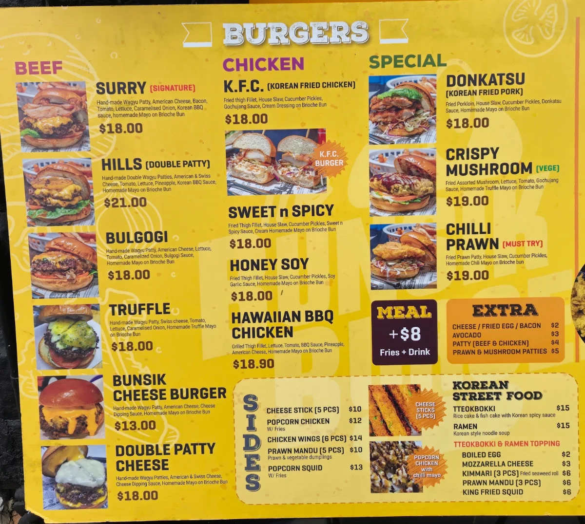 Menu, The Bunsik Burger - Surry Hills