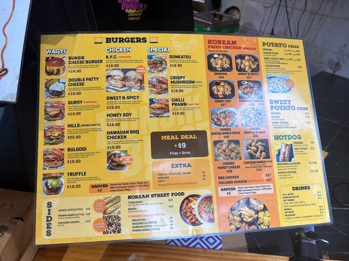 Menu, The Bunsik Burger - Surry Hills