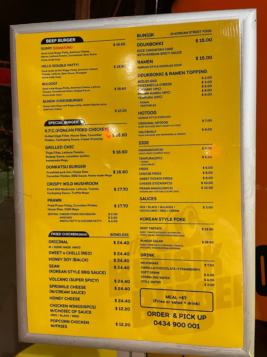 Menu, The Bunsik Burger - Surry Hills