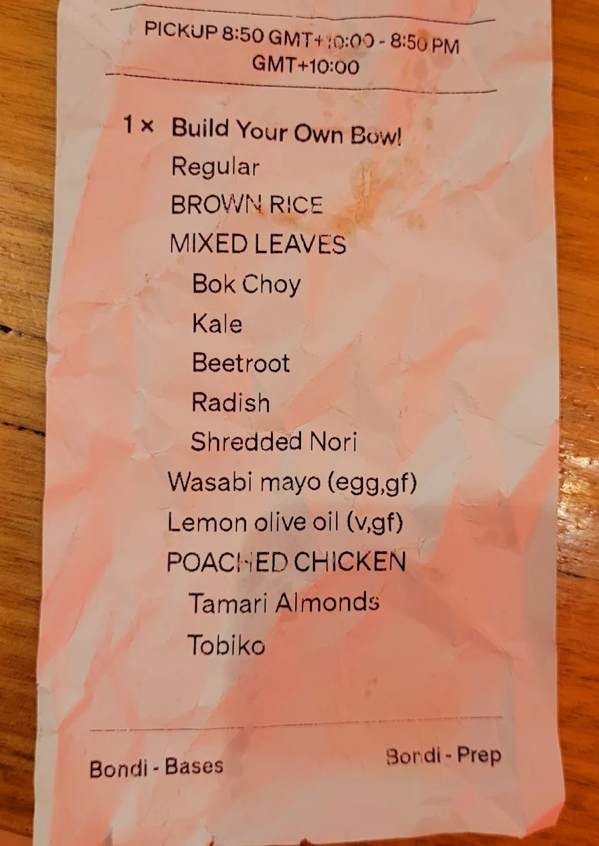 Menu, FISHBOWL - Bondi