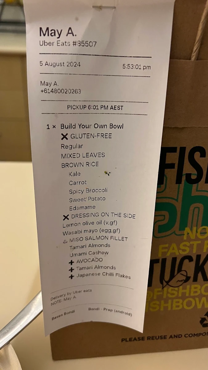 Menu, FISHBOWL - Bondi