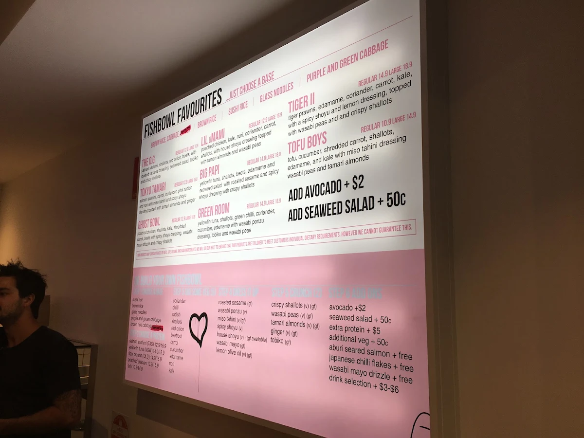 Menu, FISHBOWL - Bondi
