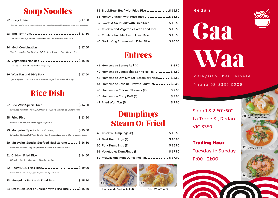 Menu, Caa Waa Restaurant - New
