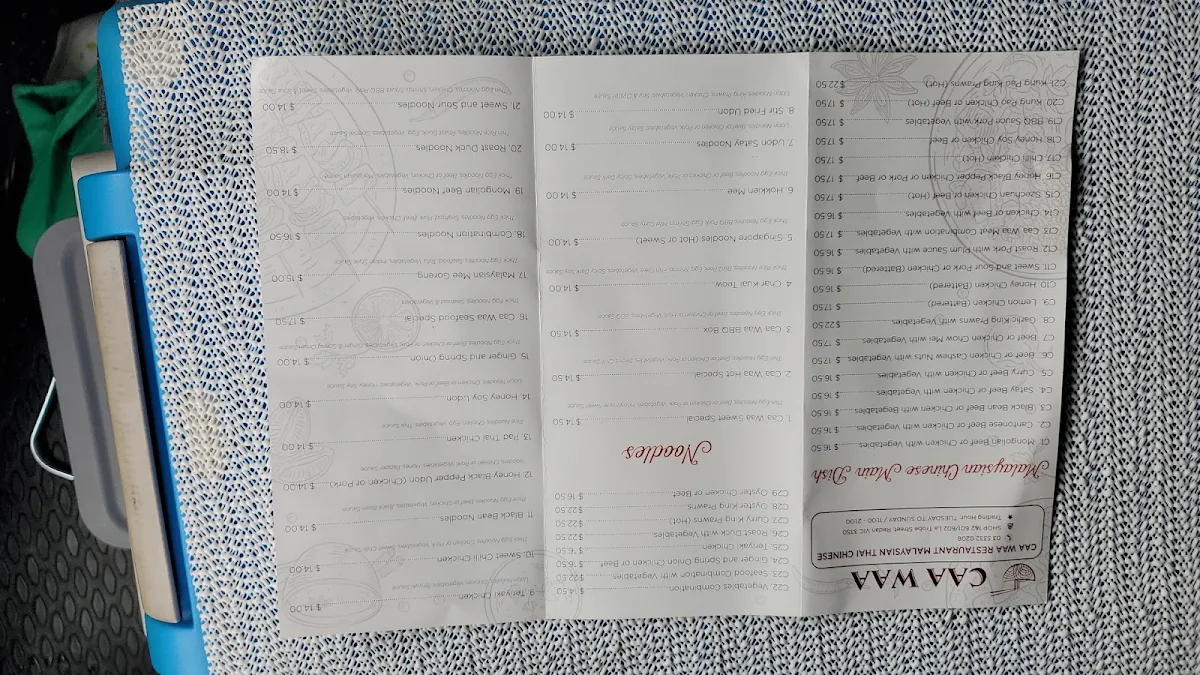 Menu, Caa Waa Restaurant - New
