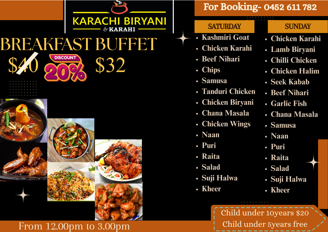 Menu, Karachi Biryani and Karahi Auburn