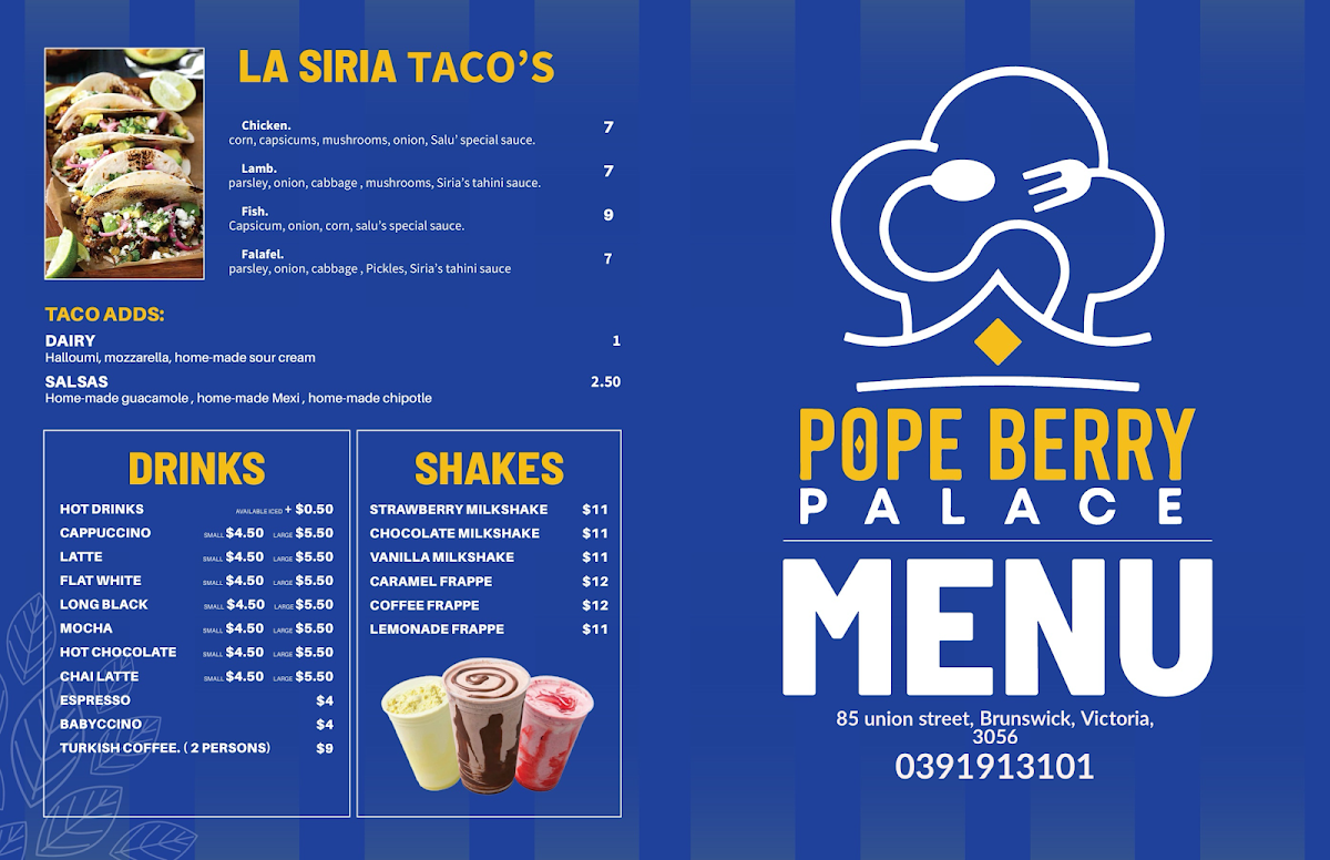 Menu, Pope berry palace