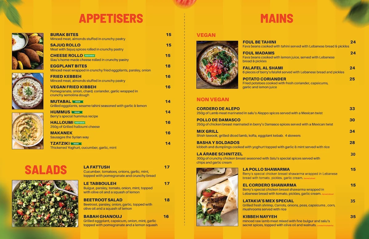 Menu, Pope berry palace