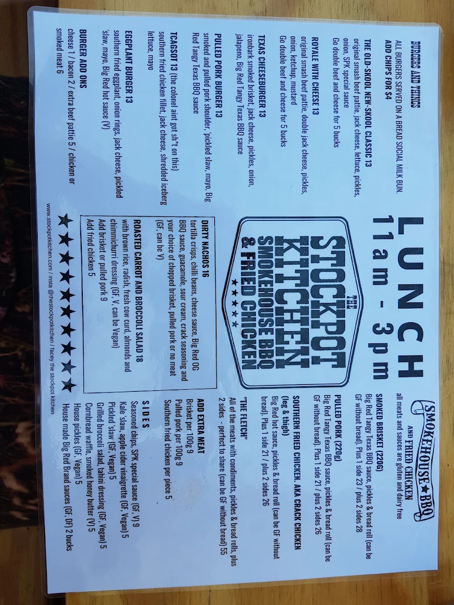Menu, The Stockpot Kitchen - Smokehouse BBQ and Fried Chicken