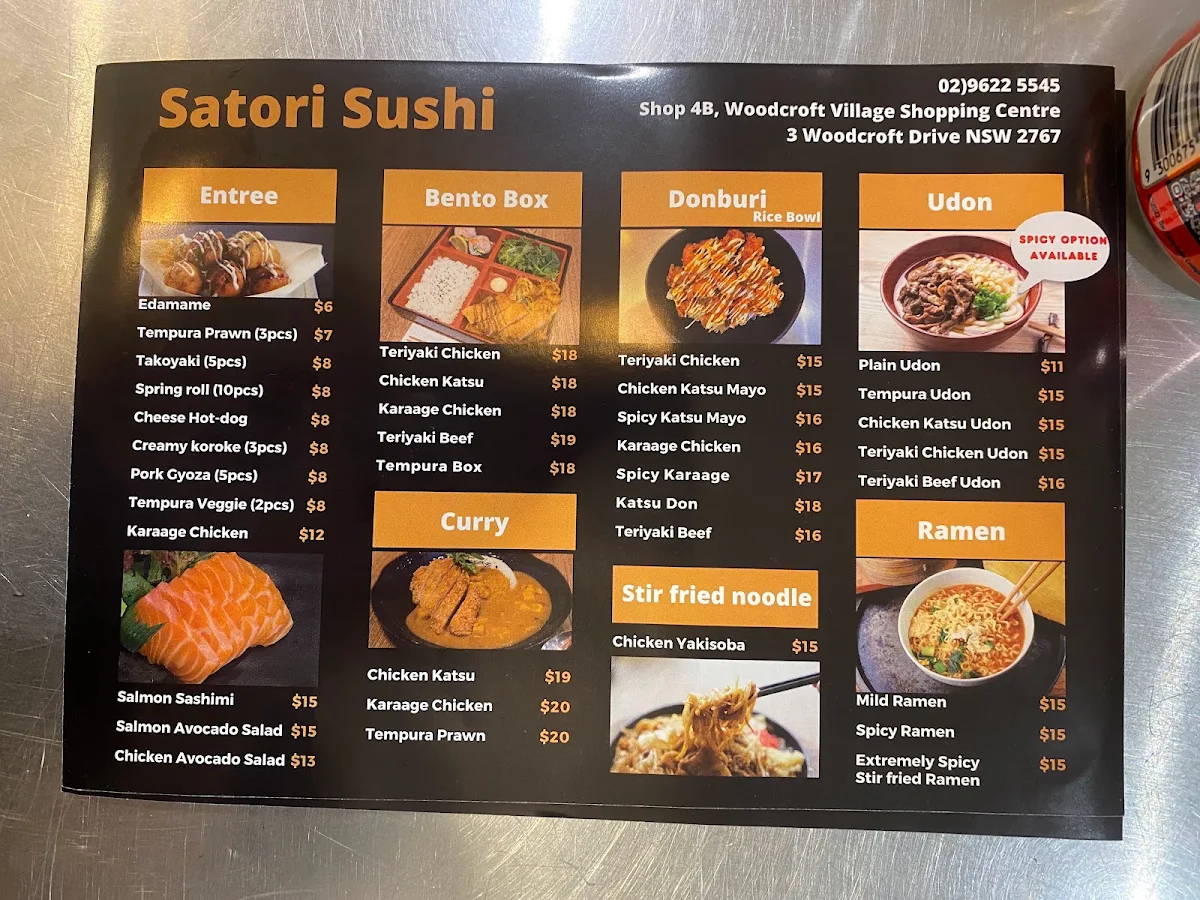 Menu, Satori Sushi