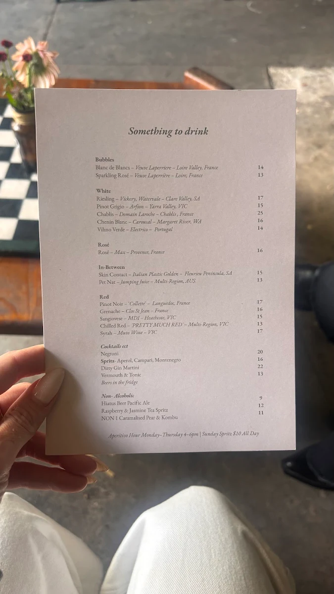 Menu, Lenny's Wine Room