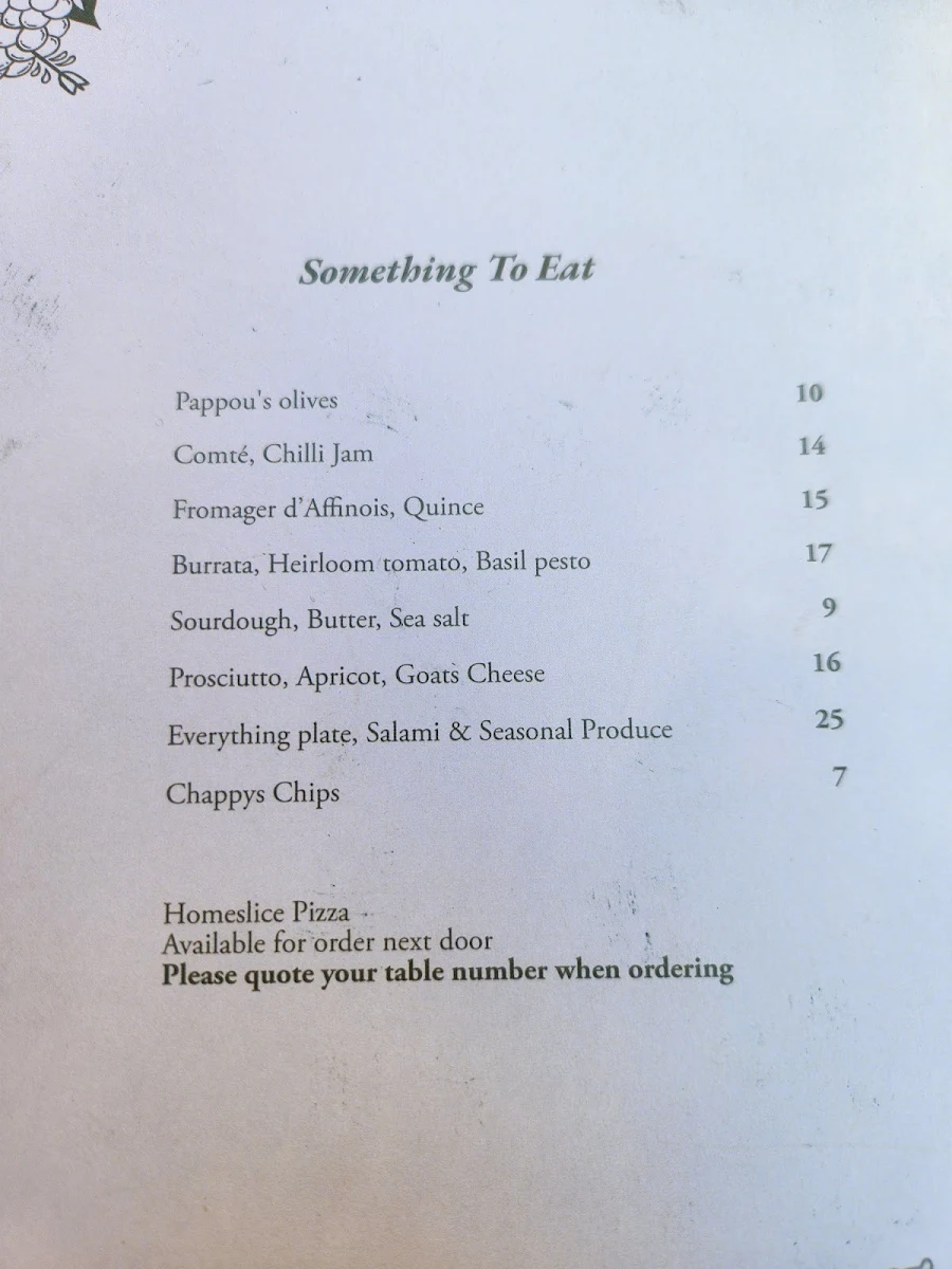 Menu, Lenny's Wine Room