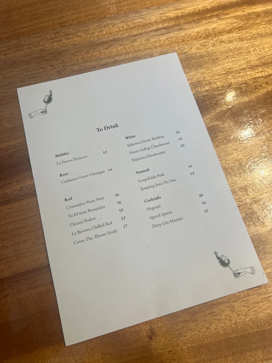 Menu, Lenny's Wine Room