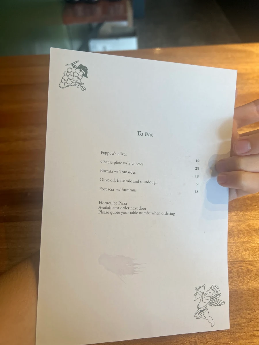 Menu, Lenny's Wine Room
