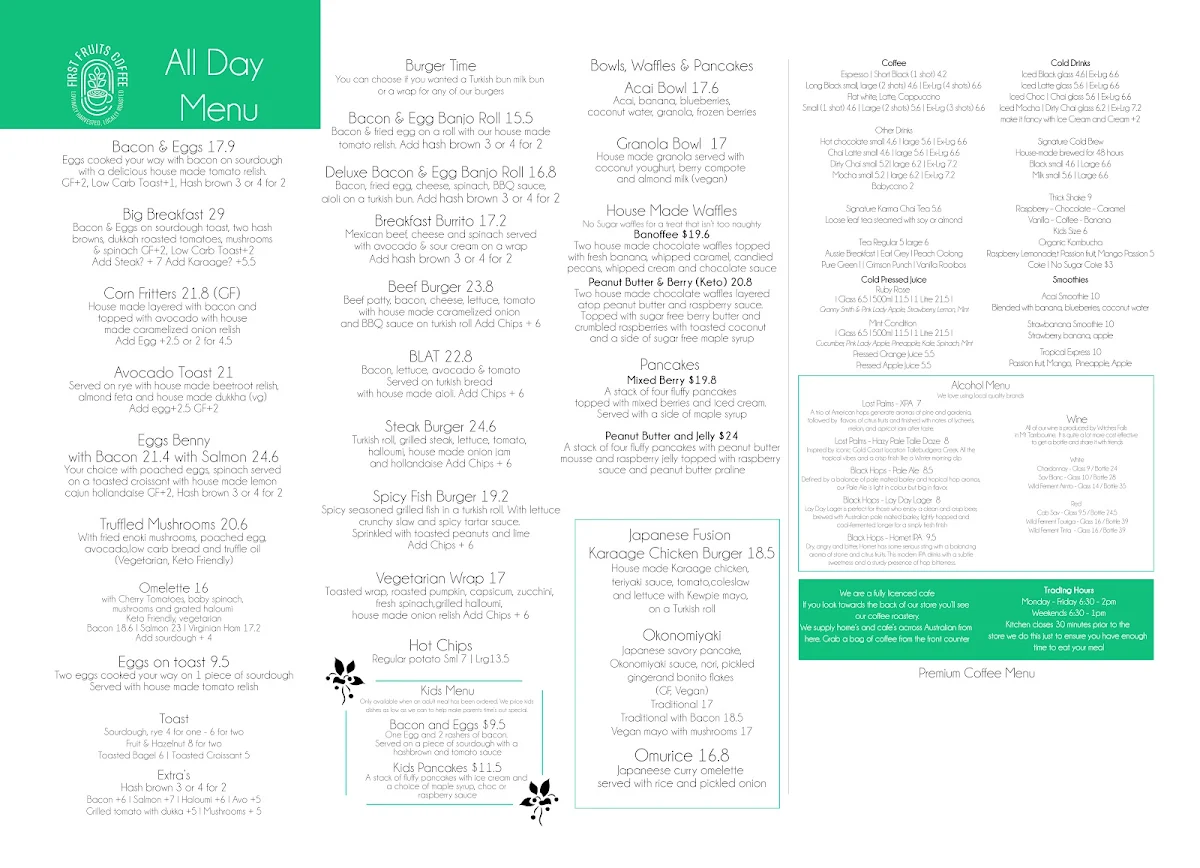 Menu, First Fruits Coffee