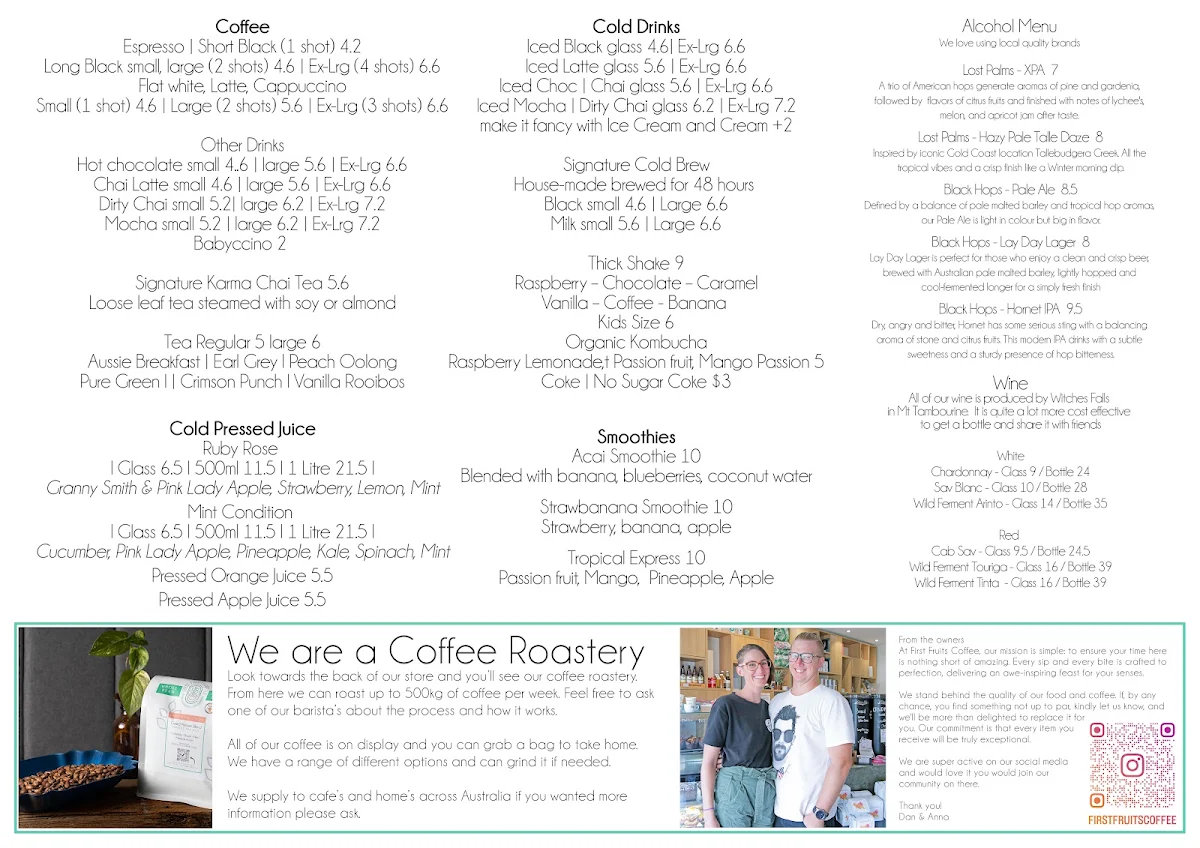 Menu, First Fruits Coffee