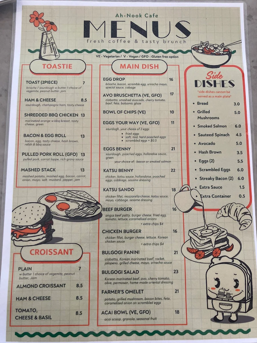 Menu, Ah-Nook Cafe