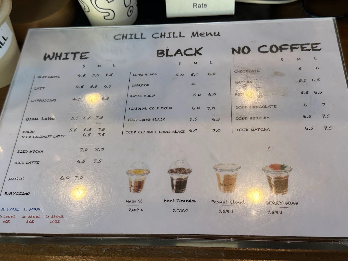 Menu, Chill Chill Cafe Boxhill