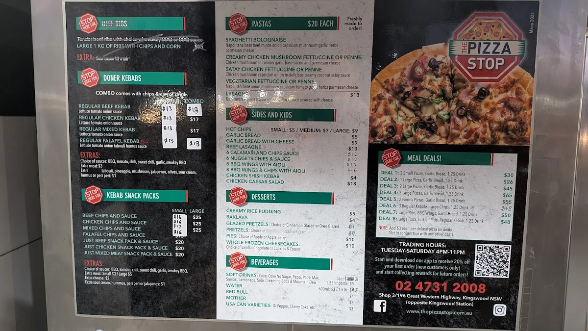 Menu, The Pizza Stop