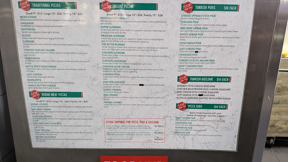 Menu, The Pizza Stop