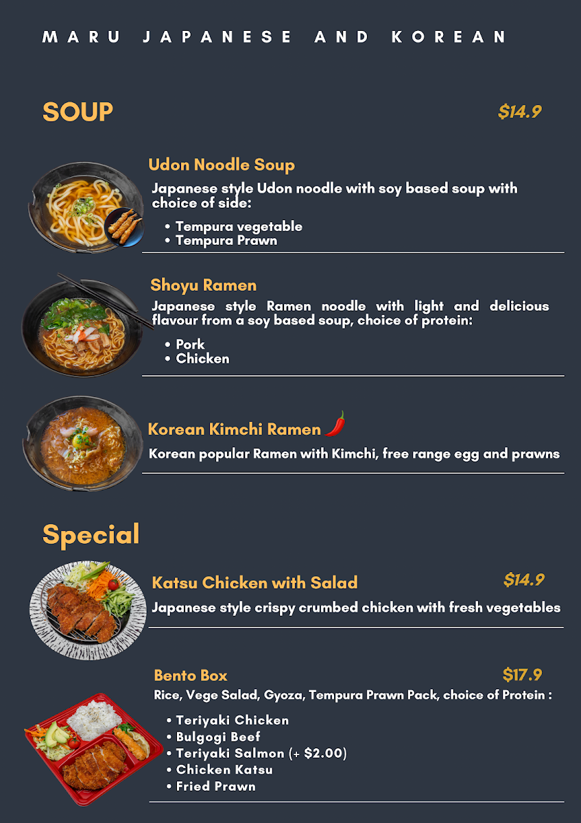Menu, Maru Japanese and Korean