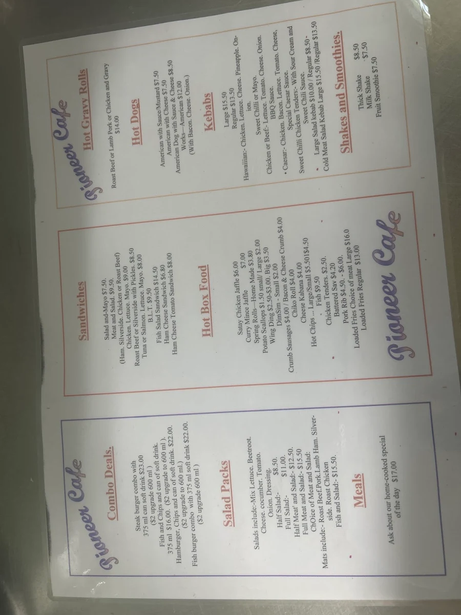 Menu, Pioneer Cafe