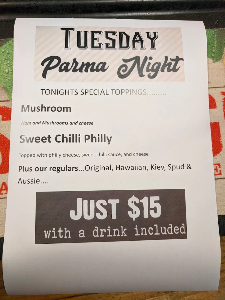 Menu, Great Western Hotel