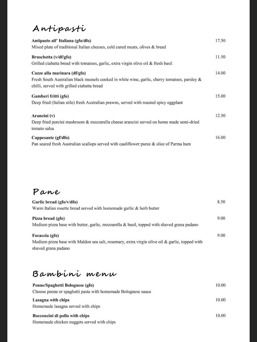 Menu, Lido Italia