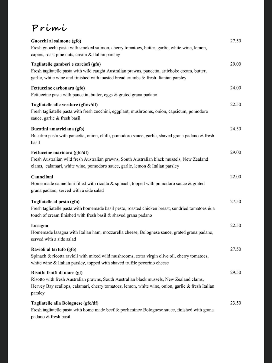 Menu, Lido Italia