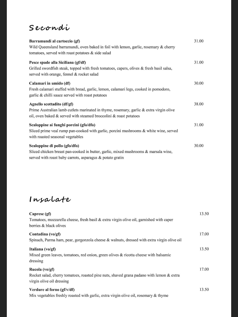 Menu, Lido Italia