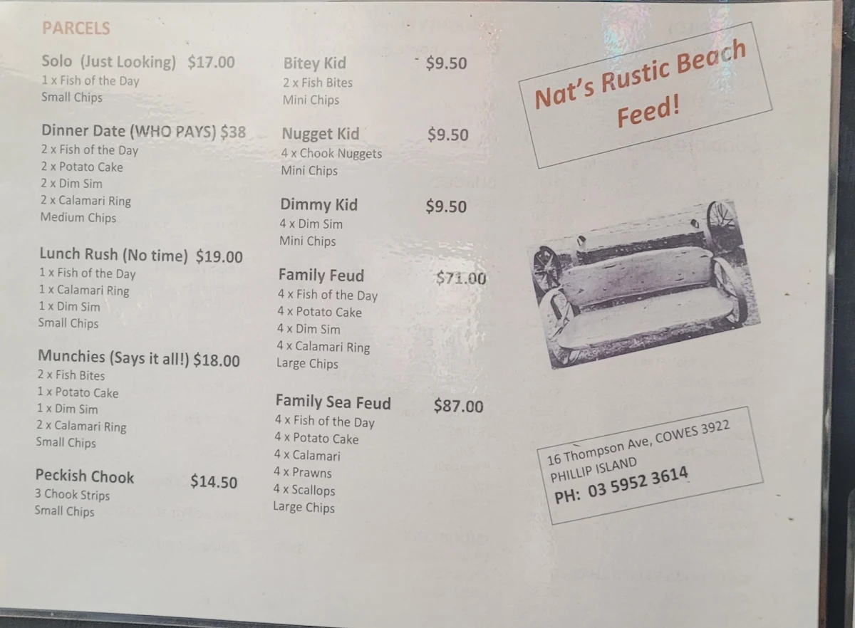 Menu, Nat's Rustic Beach Feed