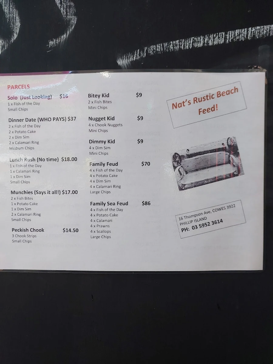 Menu, Nat's Rustic Beach Feed