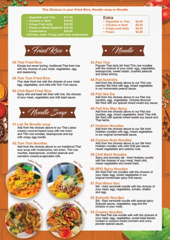 Menu, Kinnaree Thai Restaurant