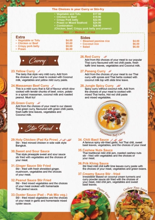 Menu, Kinnaree Thai Restaurant