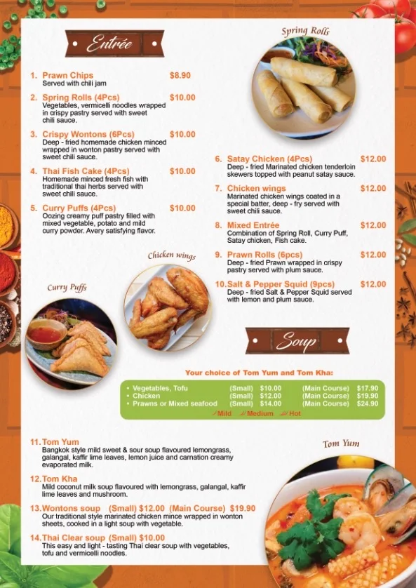 Menu, Kinnaree Thai Restaurant