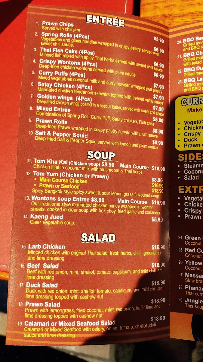 Menu, Kinnaree Thai Restaurant