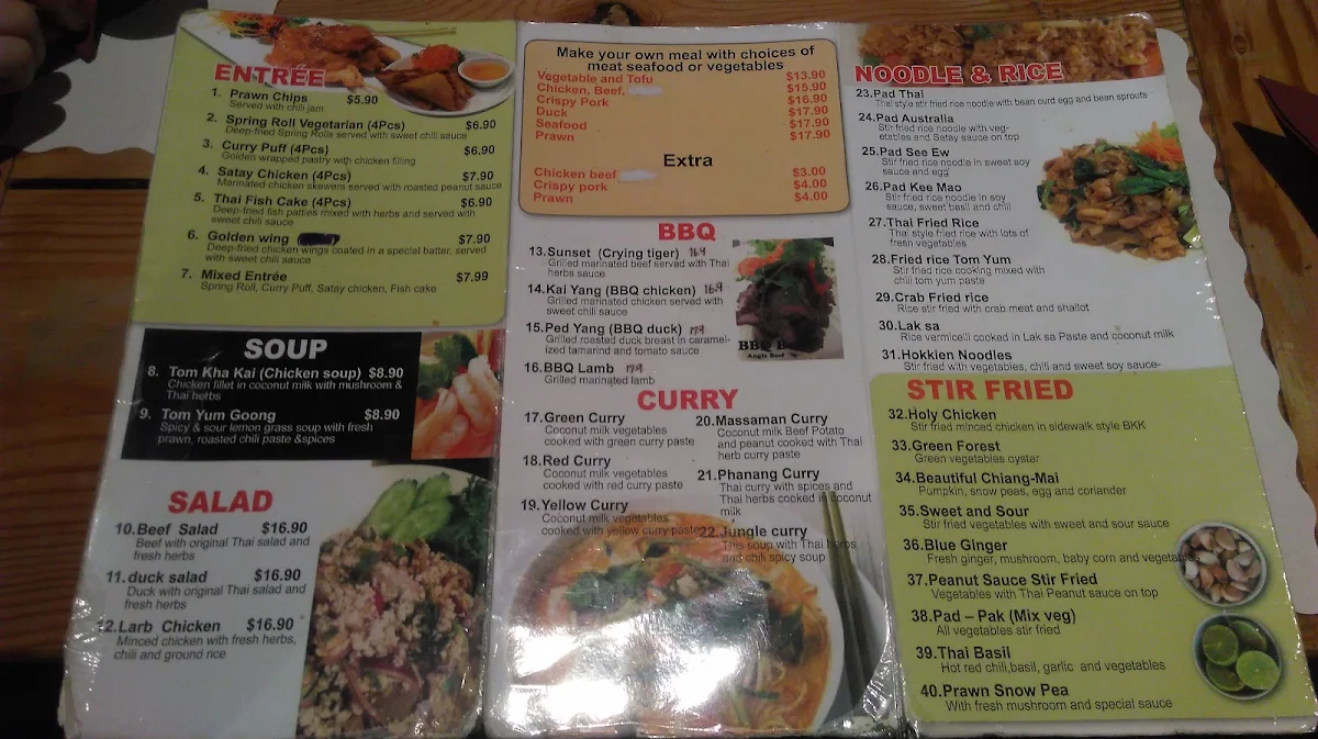 Menu, Kinnaree Thai Restaurant