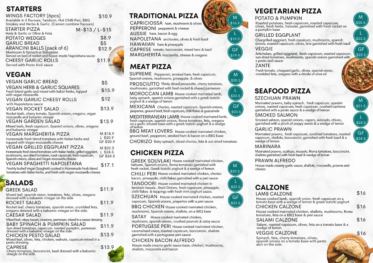 Menu, Arancini Pizza & Pasta - Waterloo