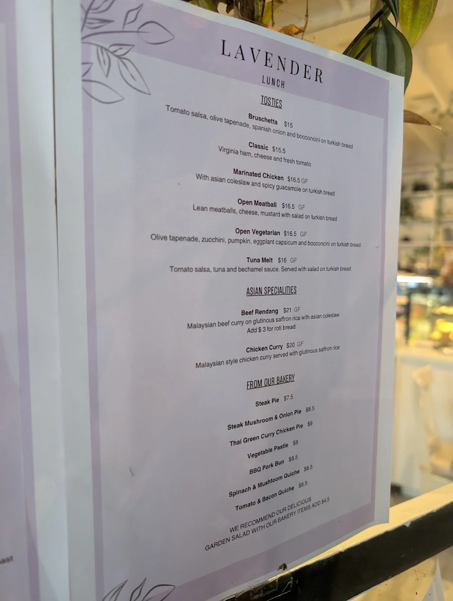 Menu, Lavender Cafe & Bakery