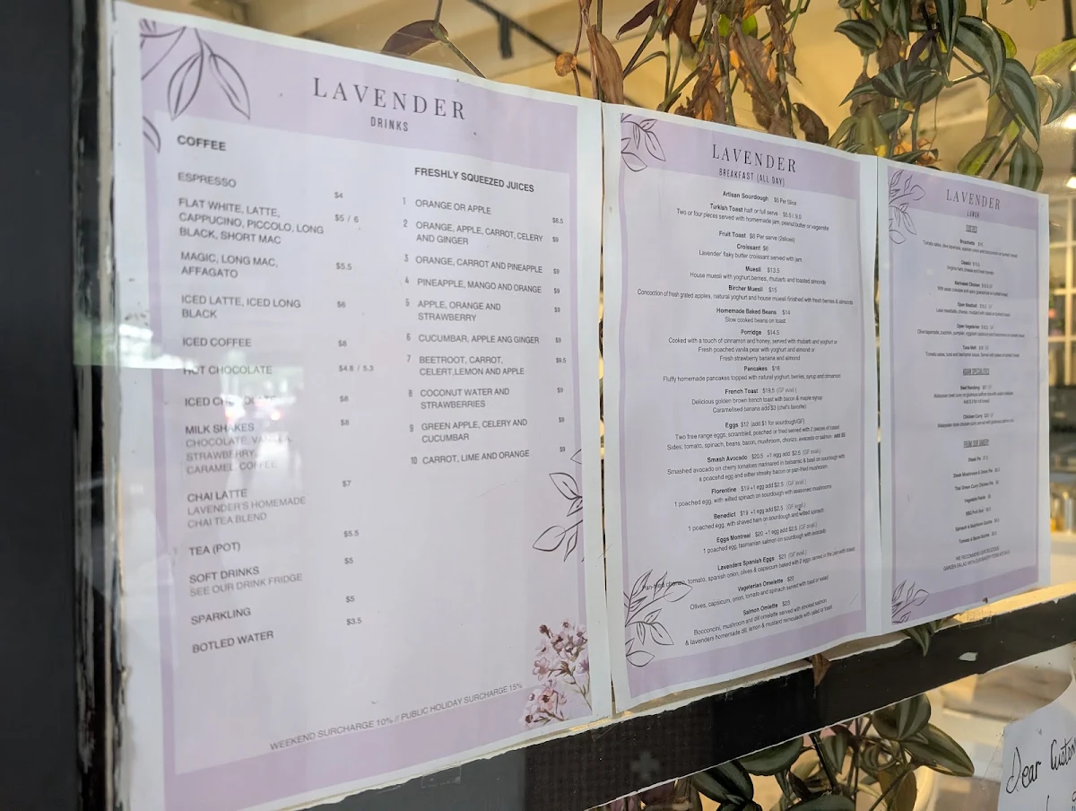 Menu, Lavender Cafe & Bakery