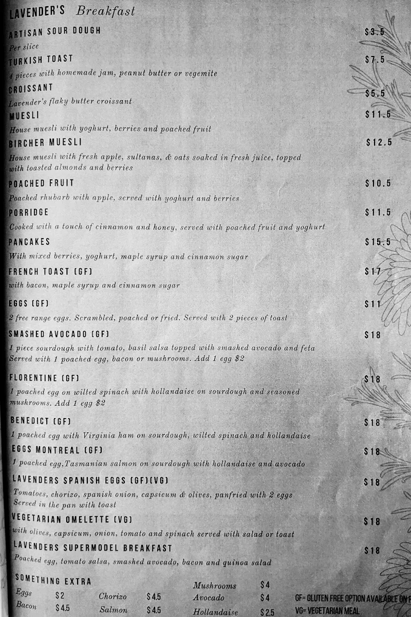 Menu, Lavender Cafe & Bakery