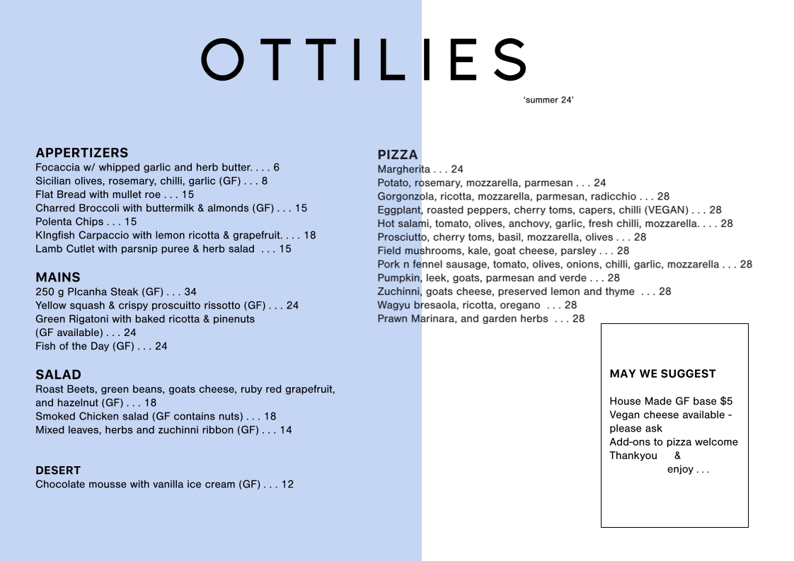 Menu, Ottilies