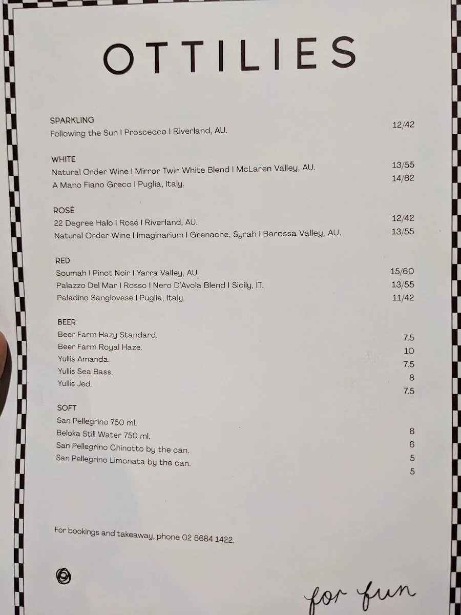 Menu, Ottilies