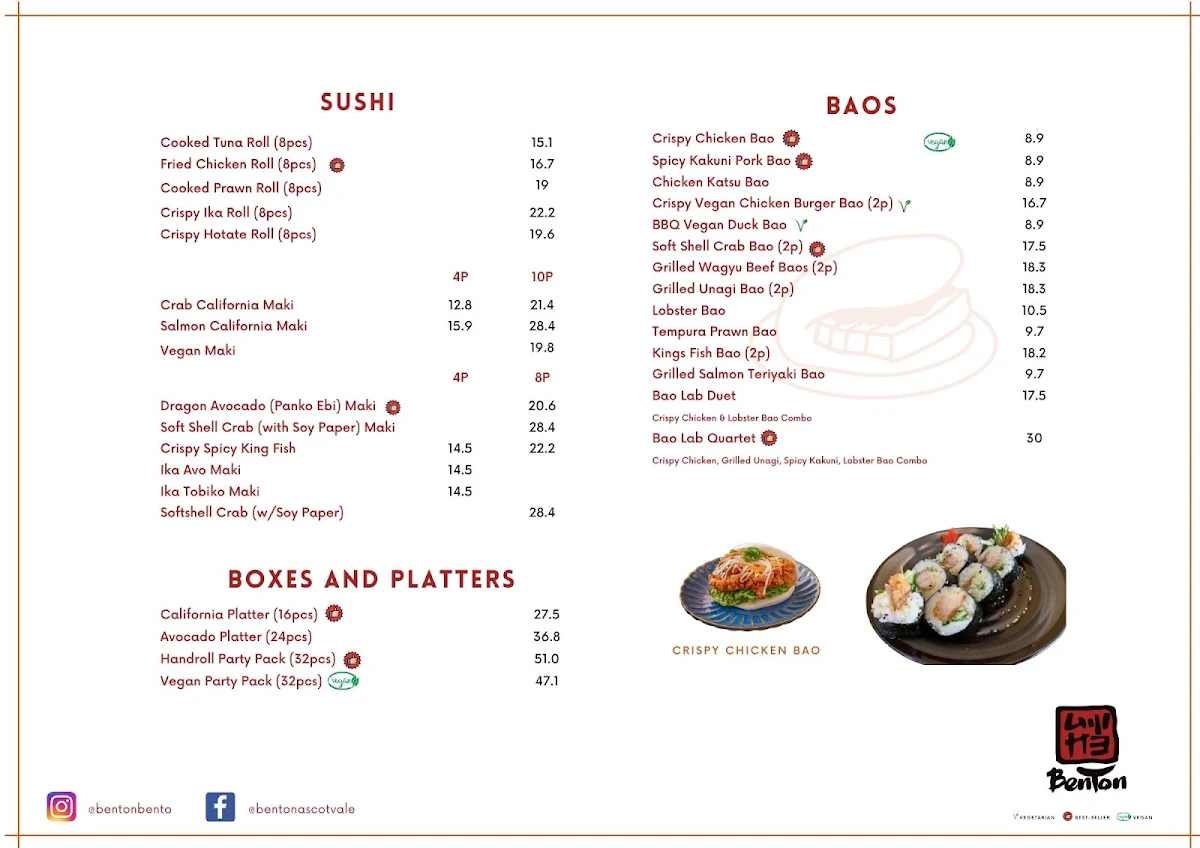 Menu, Benton Bento