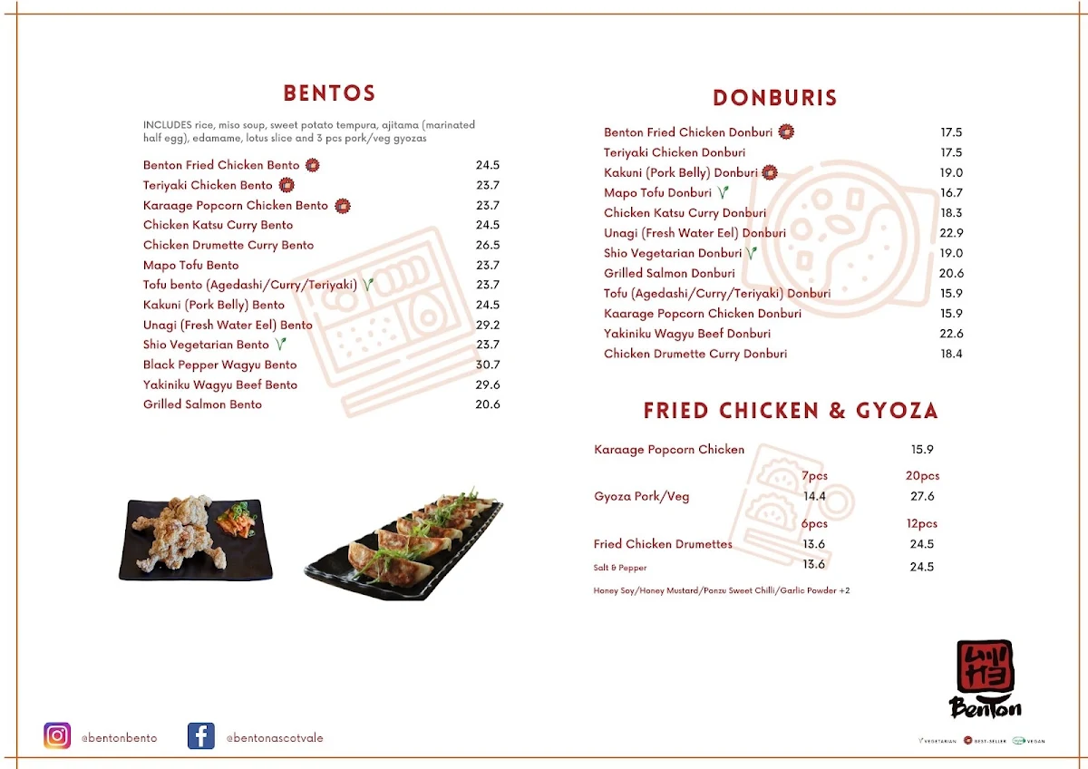 Menu, Benton Bento