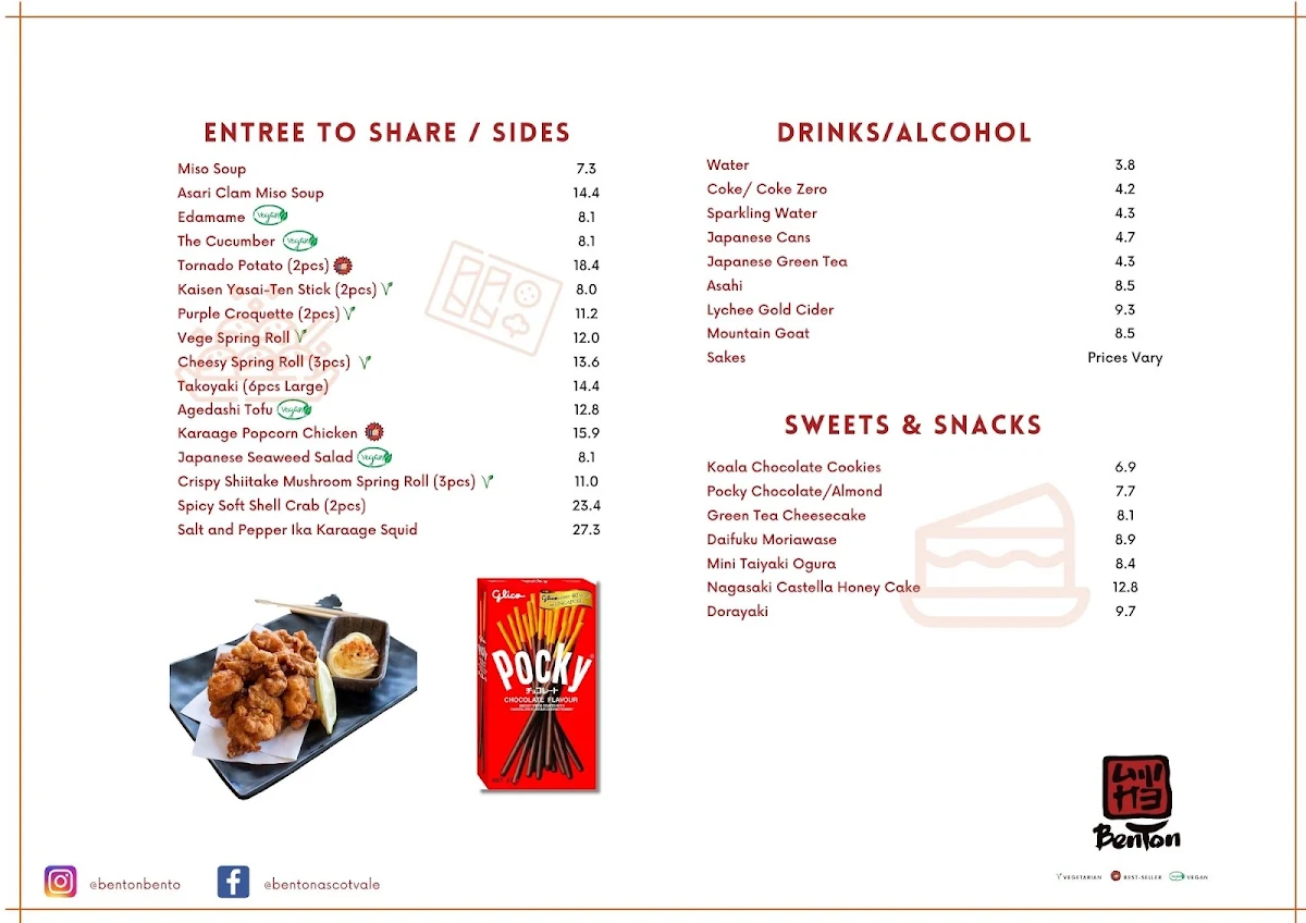 Menu, Benton Bento
