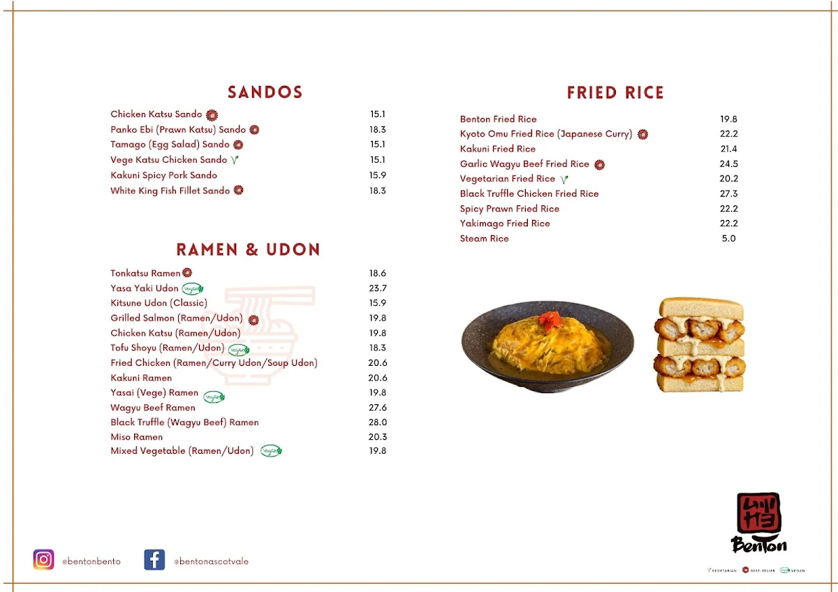Menu, Benton Bento