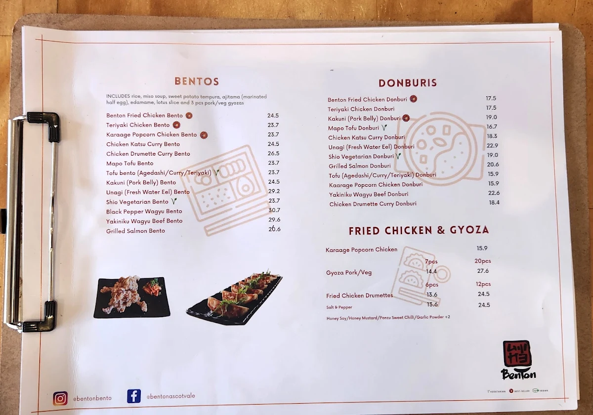 Menu, Benton Bento
