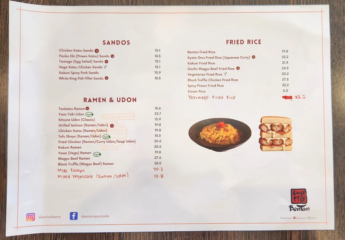 Menu, Benton Bento